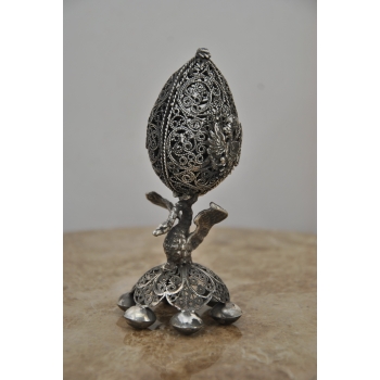 Srebrne Ażurowe Jajo - Otwierane - Carska Rosja pr. 84 - Secesja Orzeł